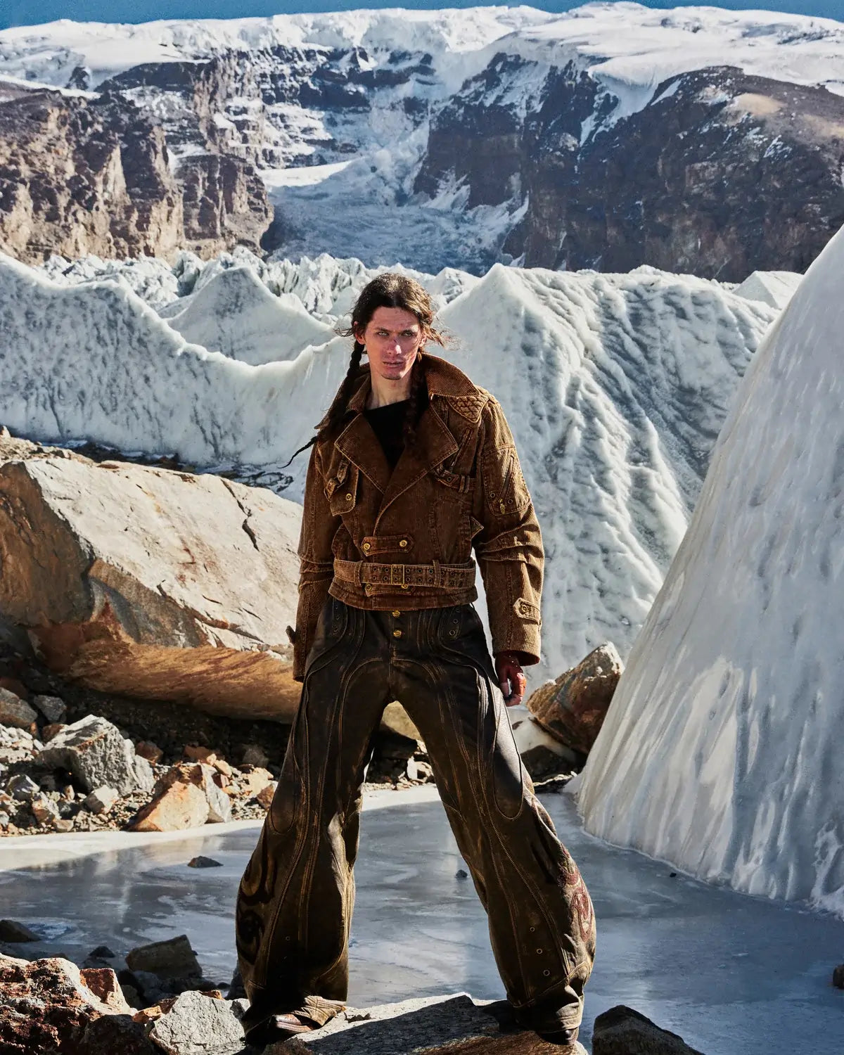 Personsoul Structured Totem Curved-leg Calf Leather Pants