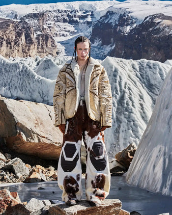 Personsoul Distressed Brown Denim Jacket with Faux-Fur Collar