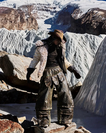 Personsoul Cracked Sheepskin and Mosner Wool Stand Collar Jacket