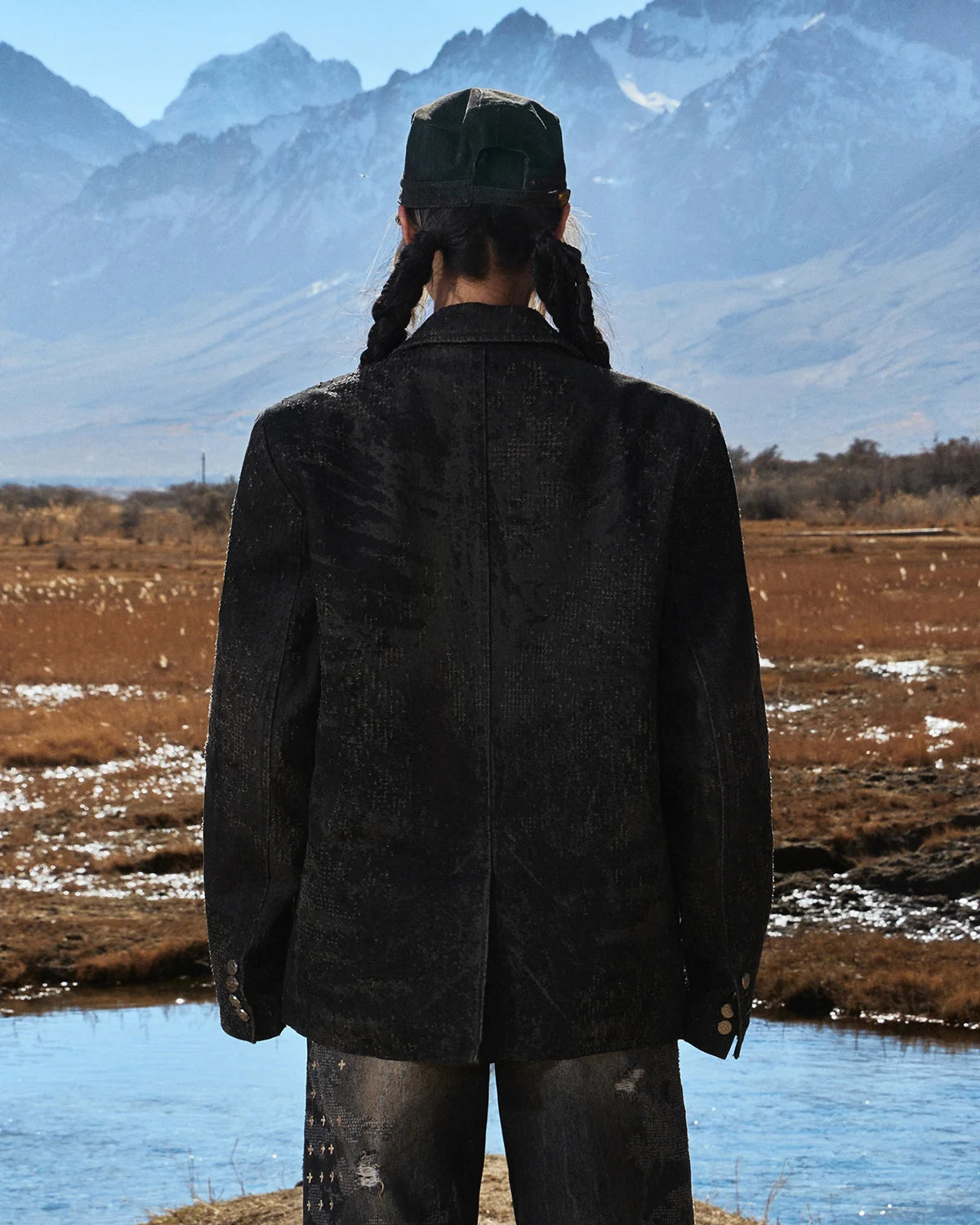 Personsoul Black Laser-Distressed Denim Blazer