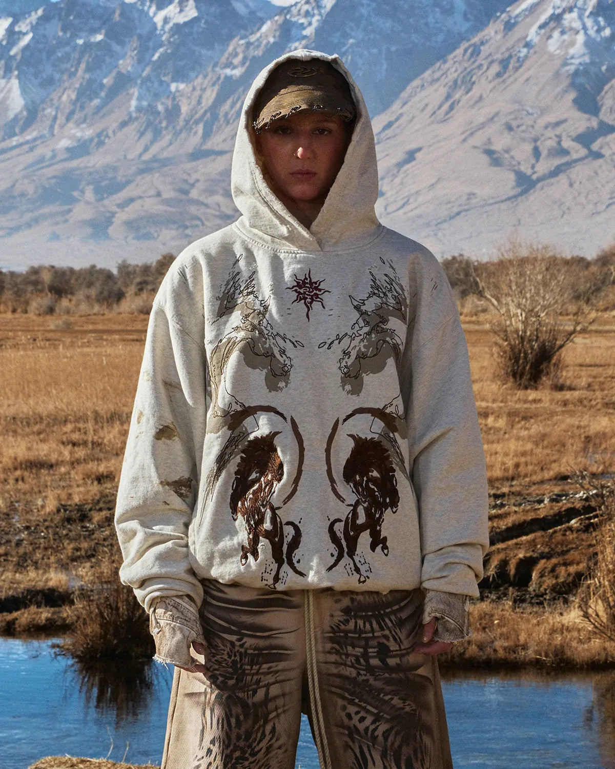Personsoul Horse Print & Sun Totem Hoodie
