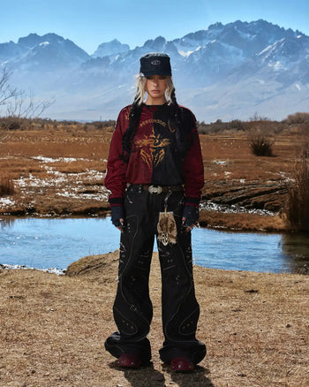 Personsoul Baggy Denim Jeans with Red Contrast Stitch