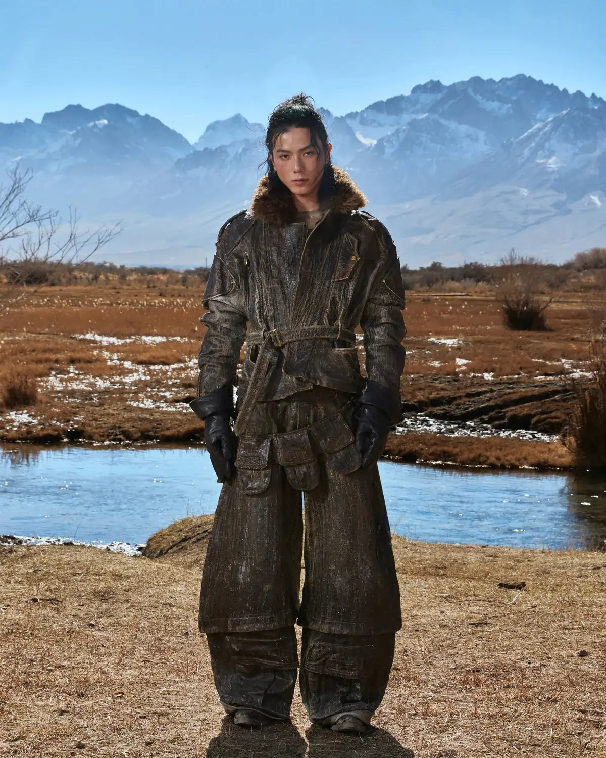 Personsoul Waxed Vintage Detachable Fur Collar Jacket