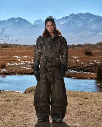 Personsoul Waxed Vintage Detachable Fur Collar Jacket