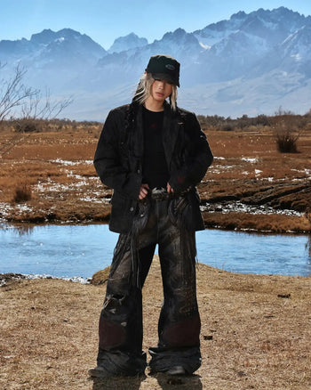 Personsoul Black Laser-Distressed Denim Blazer