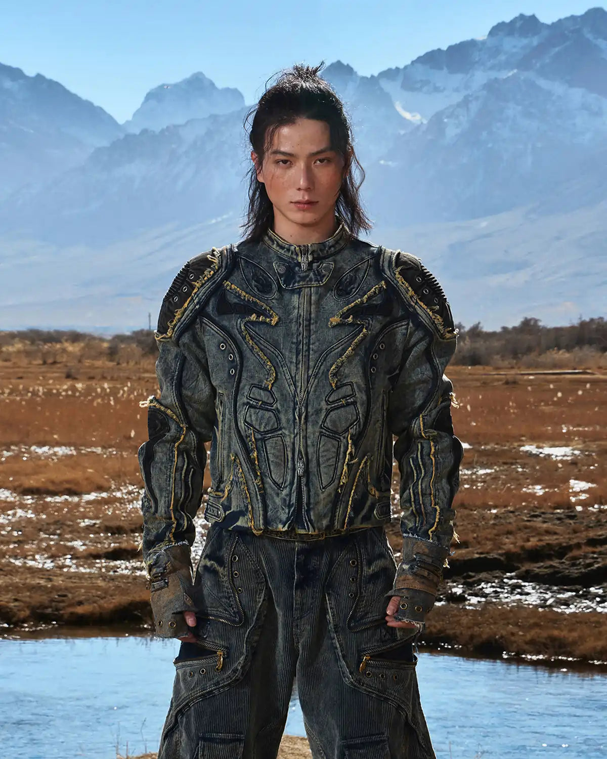 Personsoul Tiger Print Racing Denim Jacket