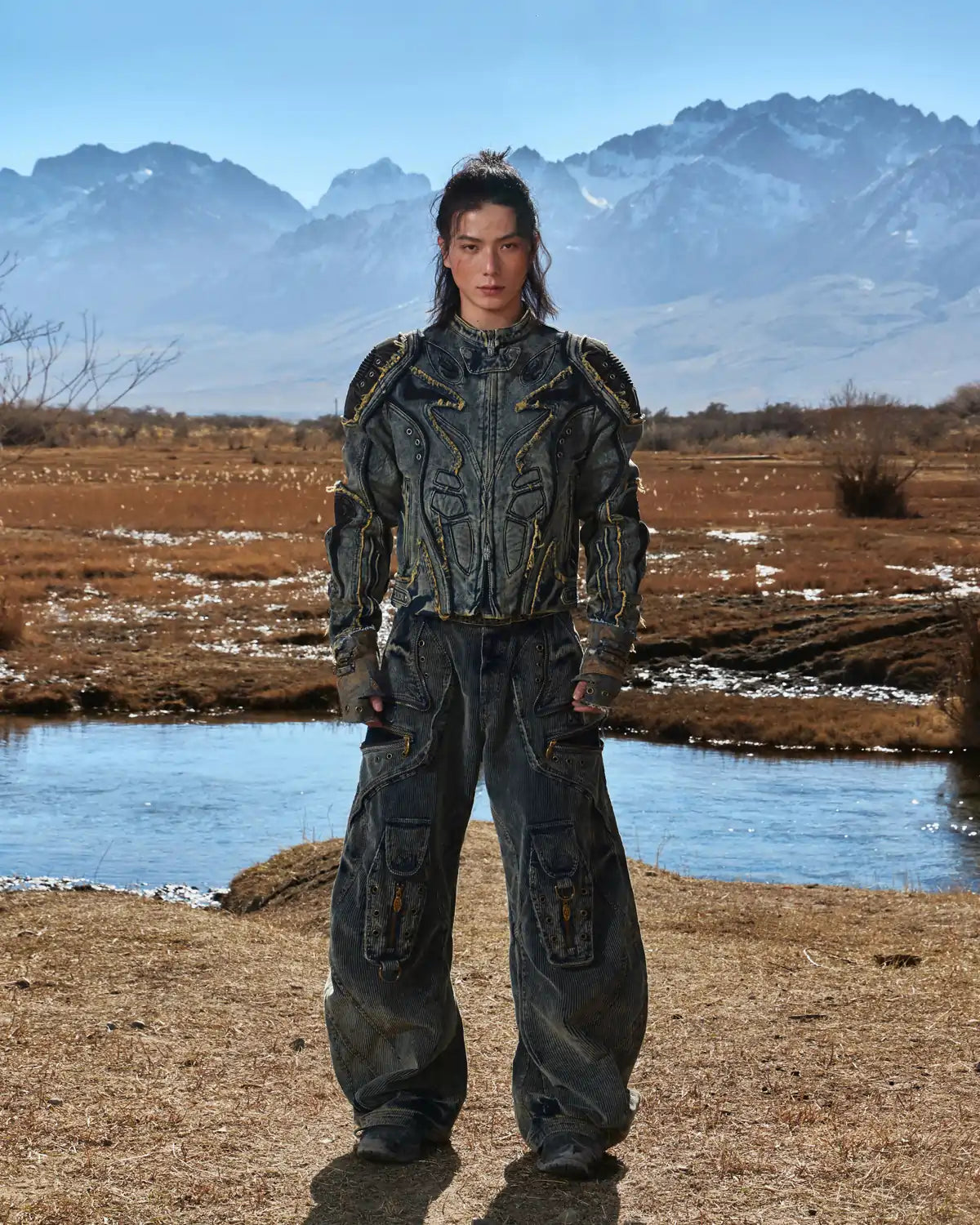 Personsoul Tiger Print Racing Denim Jacket