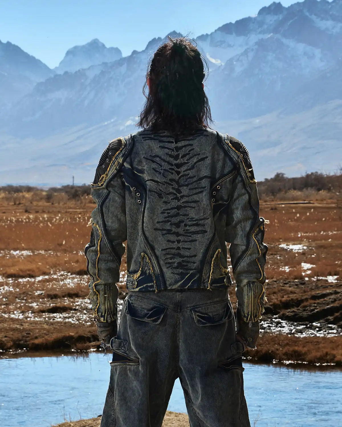 Personsoul Tiger Print Racing Denim Jacket