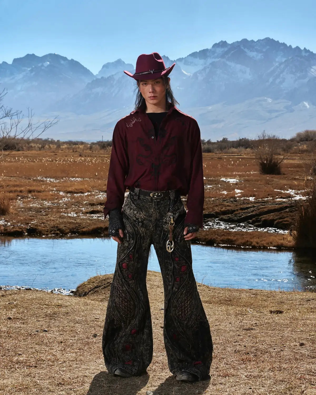 Personsoul Vintage Wine Red Shirt with Totem Print