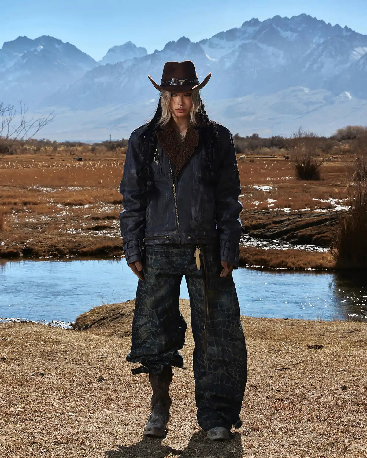 Personsoul Sherpa Lined Raw Denim Jacket