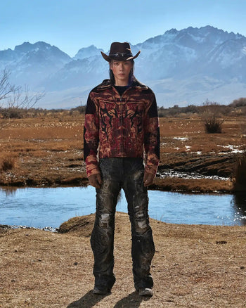 Personsoul Snake-Pattern Totem Slim-Fit Jeans