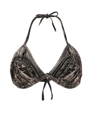 Personsoul Embroidered Mythical Beast Motif Bikini Top In Black