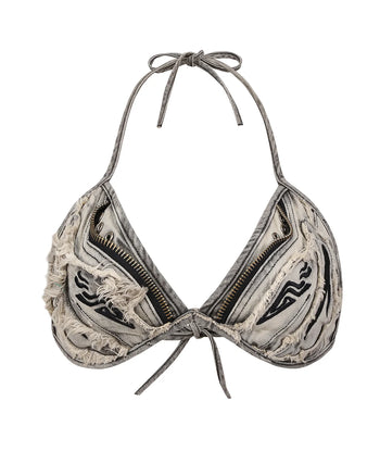 Personsoul Embroidered Mythical Beast Motif Bra Gray