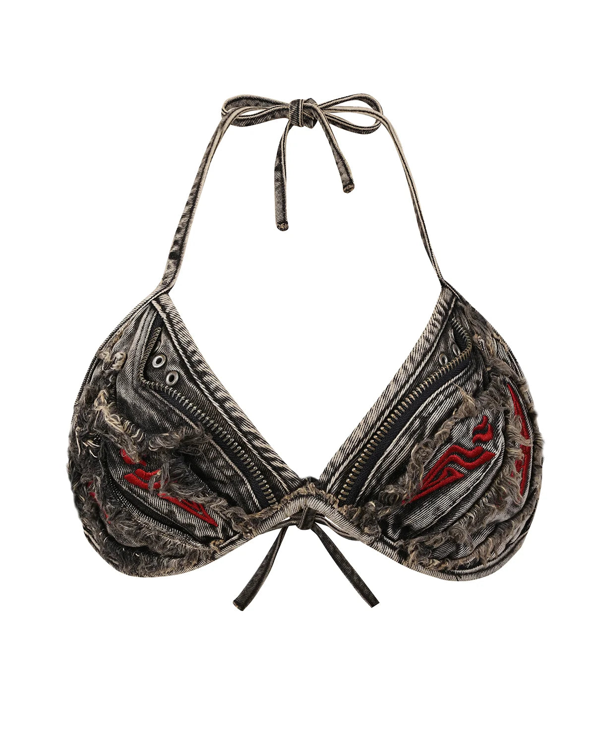 Personsoul Embroidered Mythical Beast Motif Bikini Top In Brown