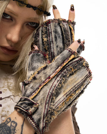 Personsoul Guardian Beast Frayed Denim Gloves