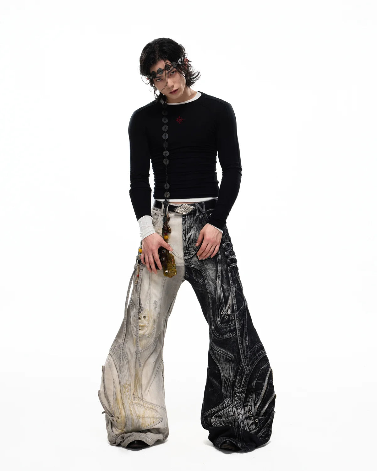 Personsoul Deconstructed Flared Patchwork Denim Jeans Yin-Yang Ver Personsoul Deconstructed Flared Patchwork Denim Jeans Yin-Yang Ver