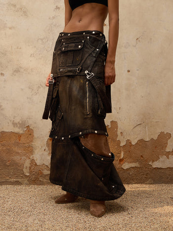 Personsoul Mud Maxi Denim Dungarees Skirt