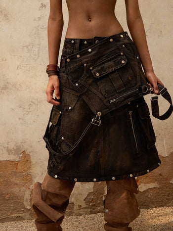 Personsoul Mud Maxi Denim Dungarees Skirt