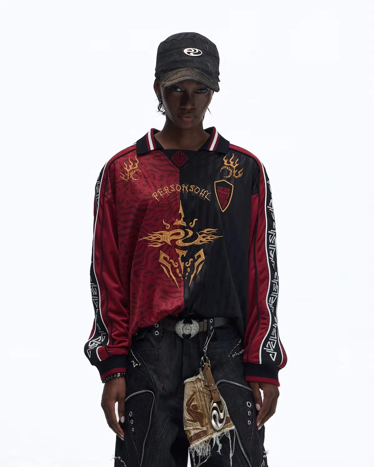 Personsoul Tribal-Animal Print Patchwork Shirt In Red