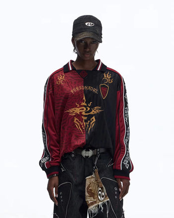 Personsoul Tribal-Animal Print Patchwork Shirt In Red