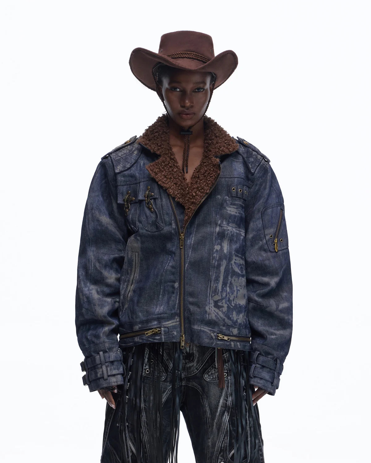 Personsoul Sherpa Lined Raw Denim Jacket