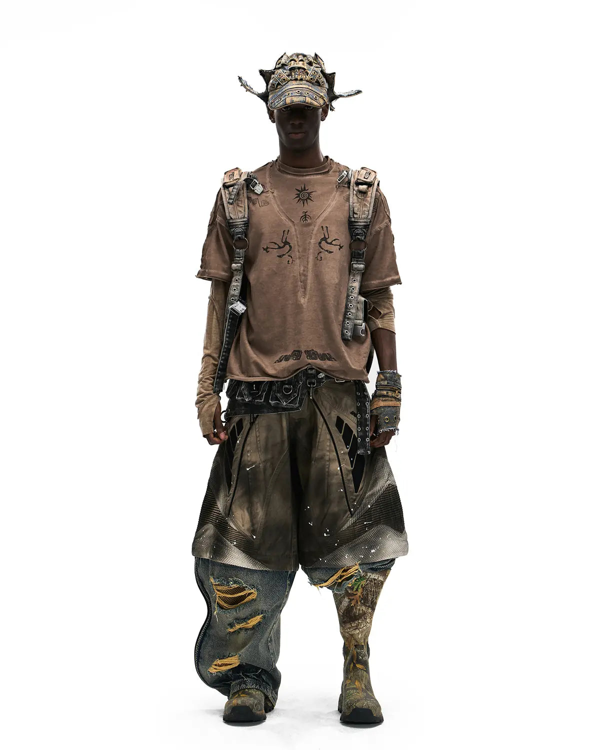 Personsoul Ancient Totem Earth-Tone Patchwork T-Shirt