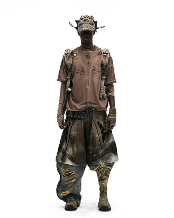 Personsoul Ancient Totem Earth-Tone Patchwork T-Shirt