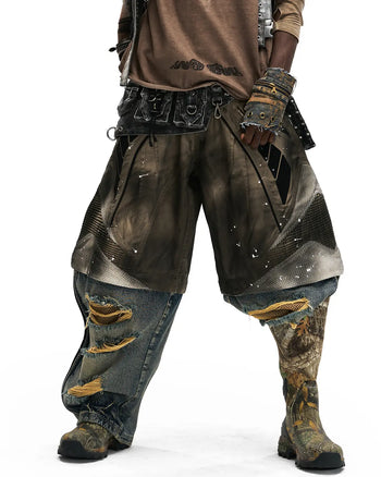 Personsoul Wavy Detachable Racing Denim Jeans