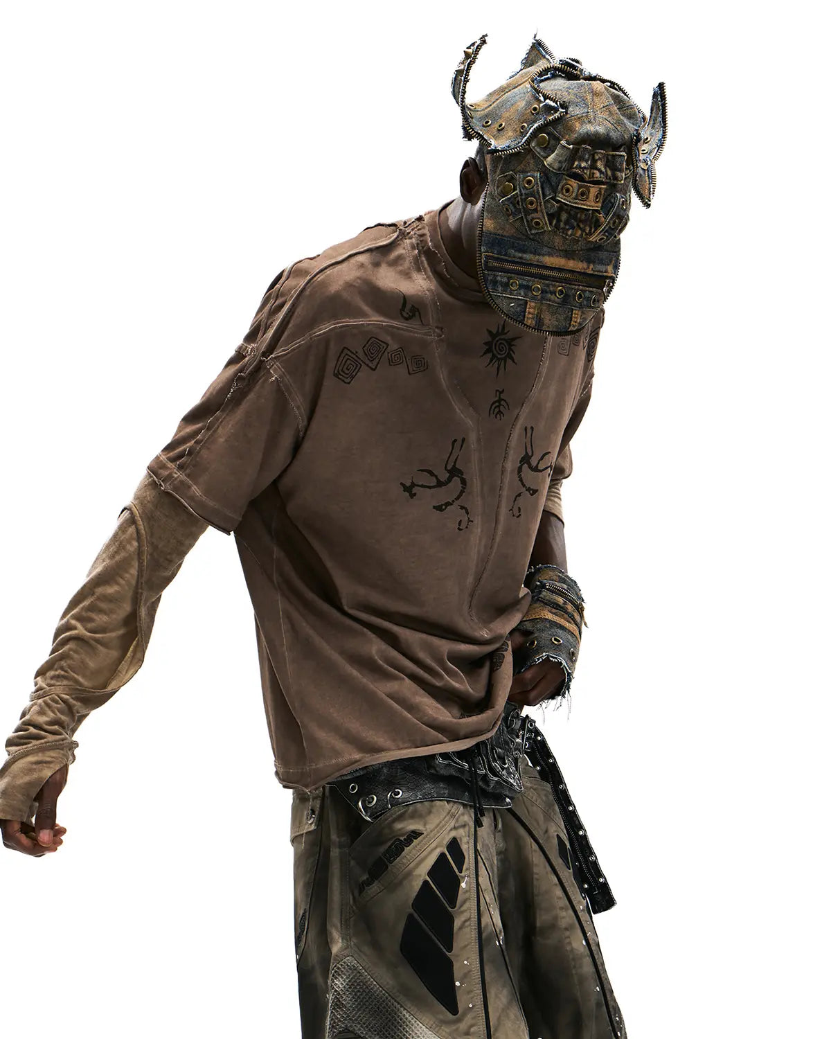 Personsoul Ancient Totem Earth-Tone Patchwork T-Shirt