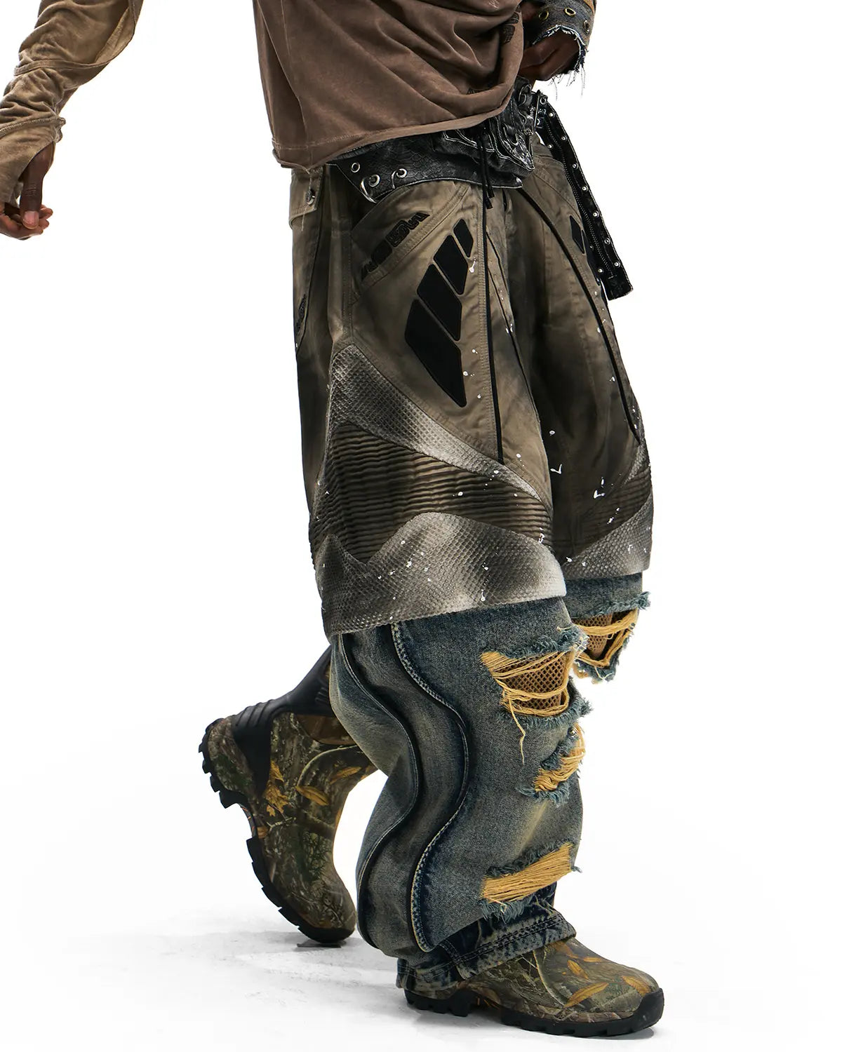 Personsoul Wavy Detachable Racing Denim Jeans