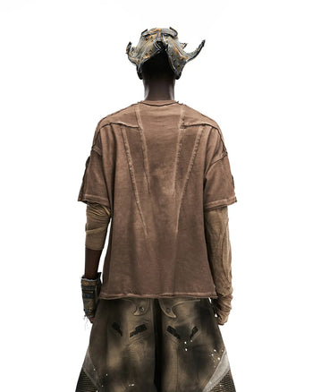 Personsoul Ancient Totem Earth-Tone Patchwork T-Shirt