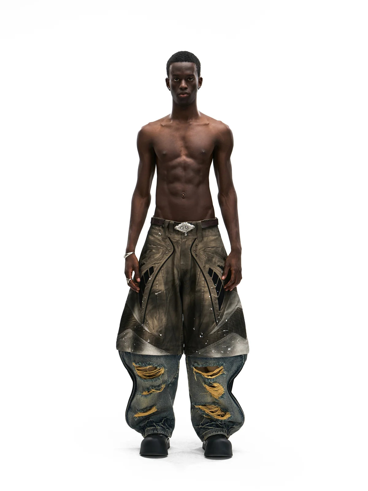Personsoul Wavy Detachable Racing Denim Jeans