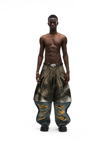 Personsoul Wavy Detachable Racing Denim Jeans