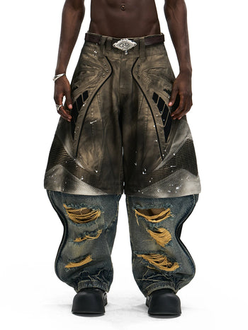 Personsoul Wavy Detachable Racing Denim Jeans