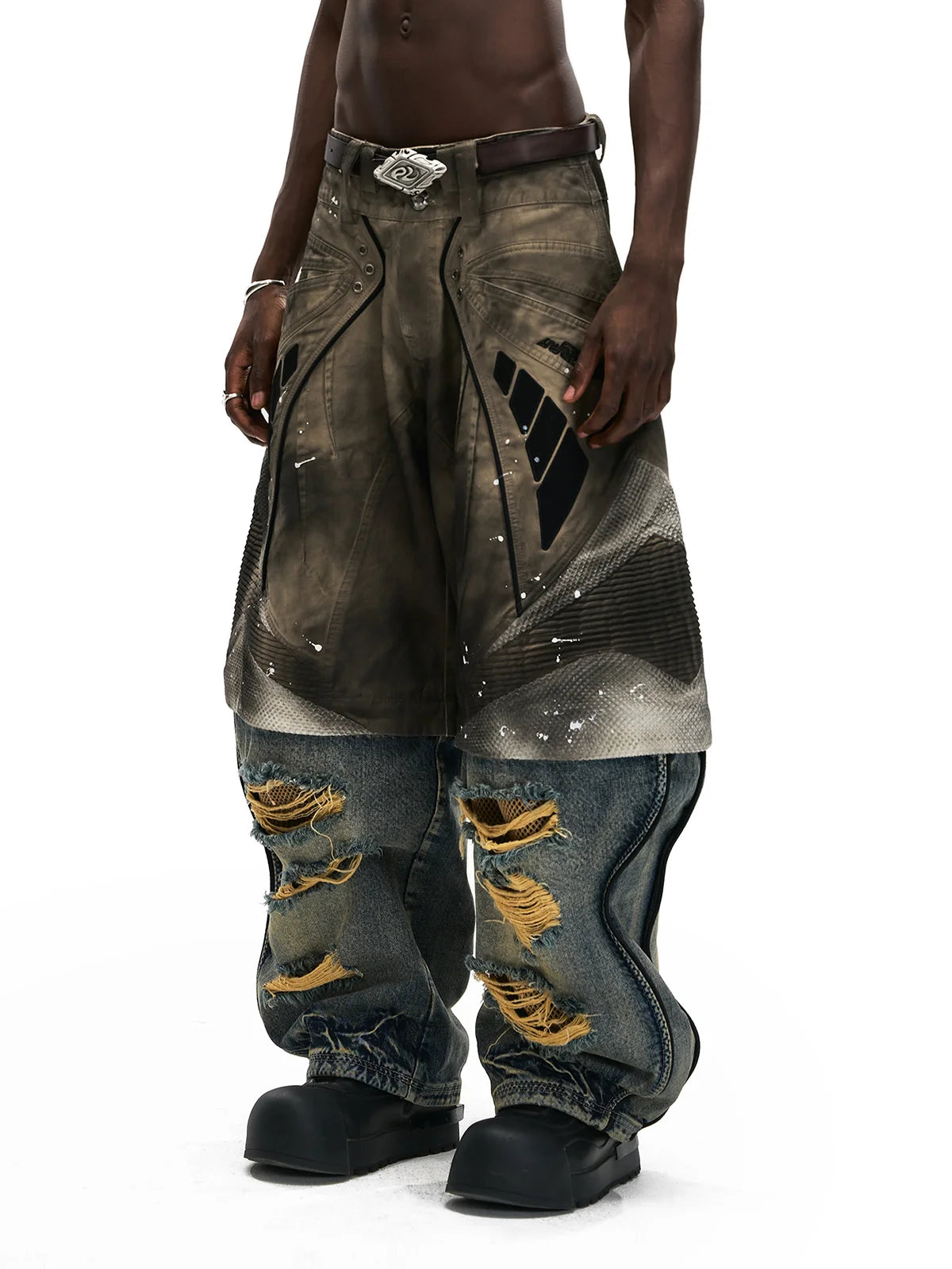 Personsoul Wavy Detachable Racing Denim Jeansvvvvv