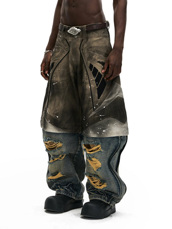 Personsoul Wavy Detachable Racing Denim Jeansvvvvv