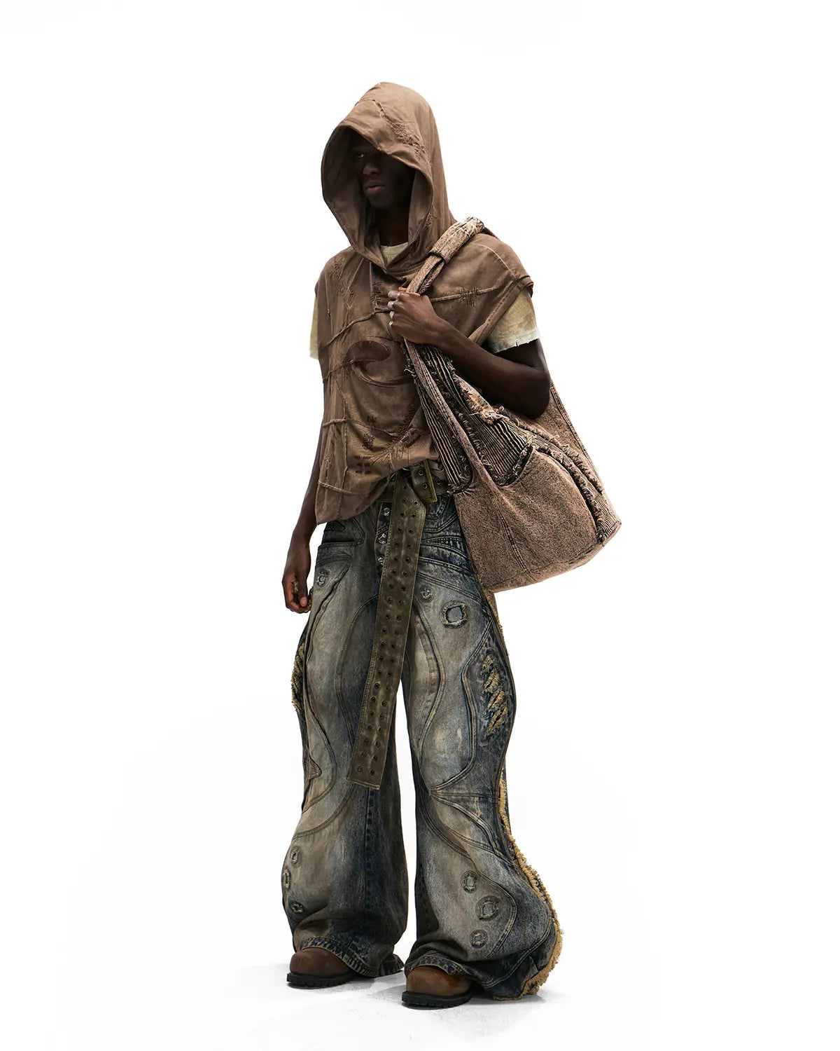 Personsoul Circle Totem Asymmetrical Curved Jeans