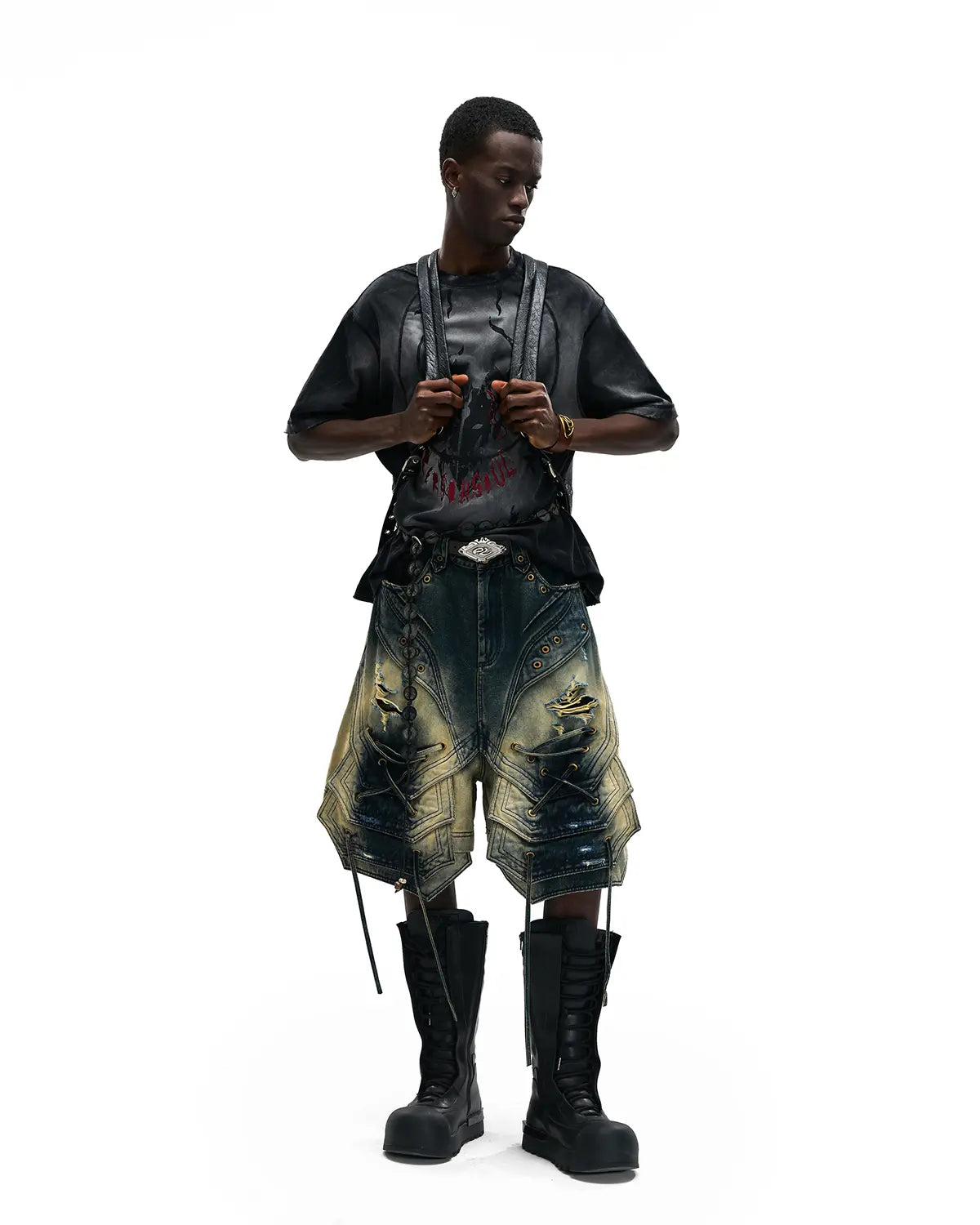 Personsoul Scaled Corded Denim Shorts