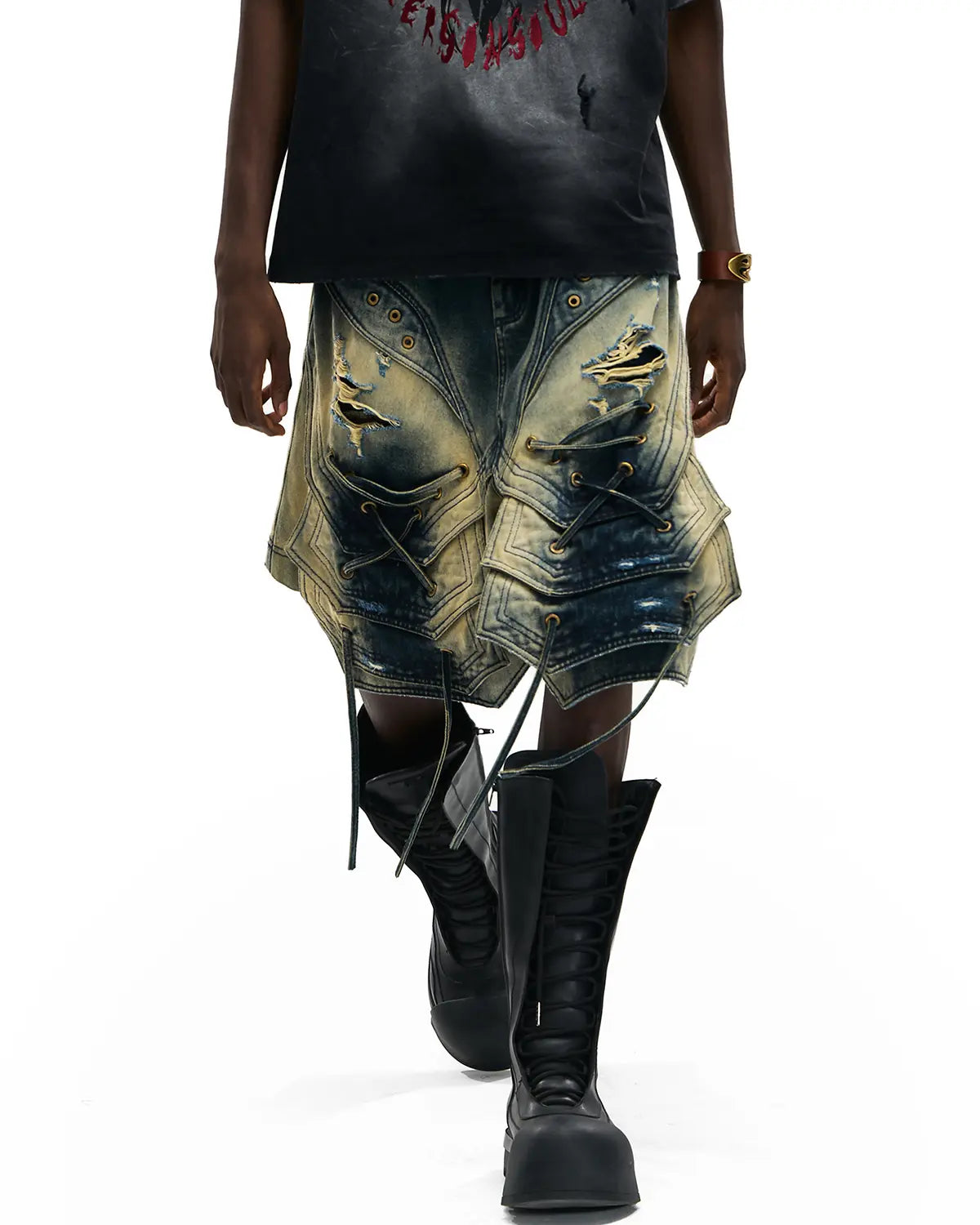 Personsoul Scaled Corded Denim Shorts