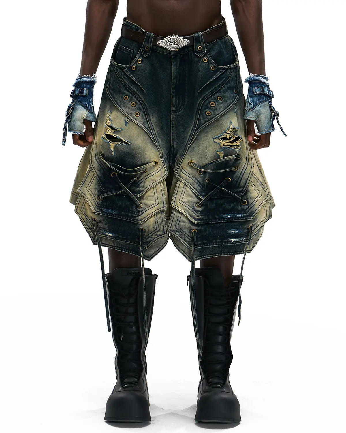 Personsoul Scaled Corded Denim Shorts