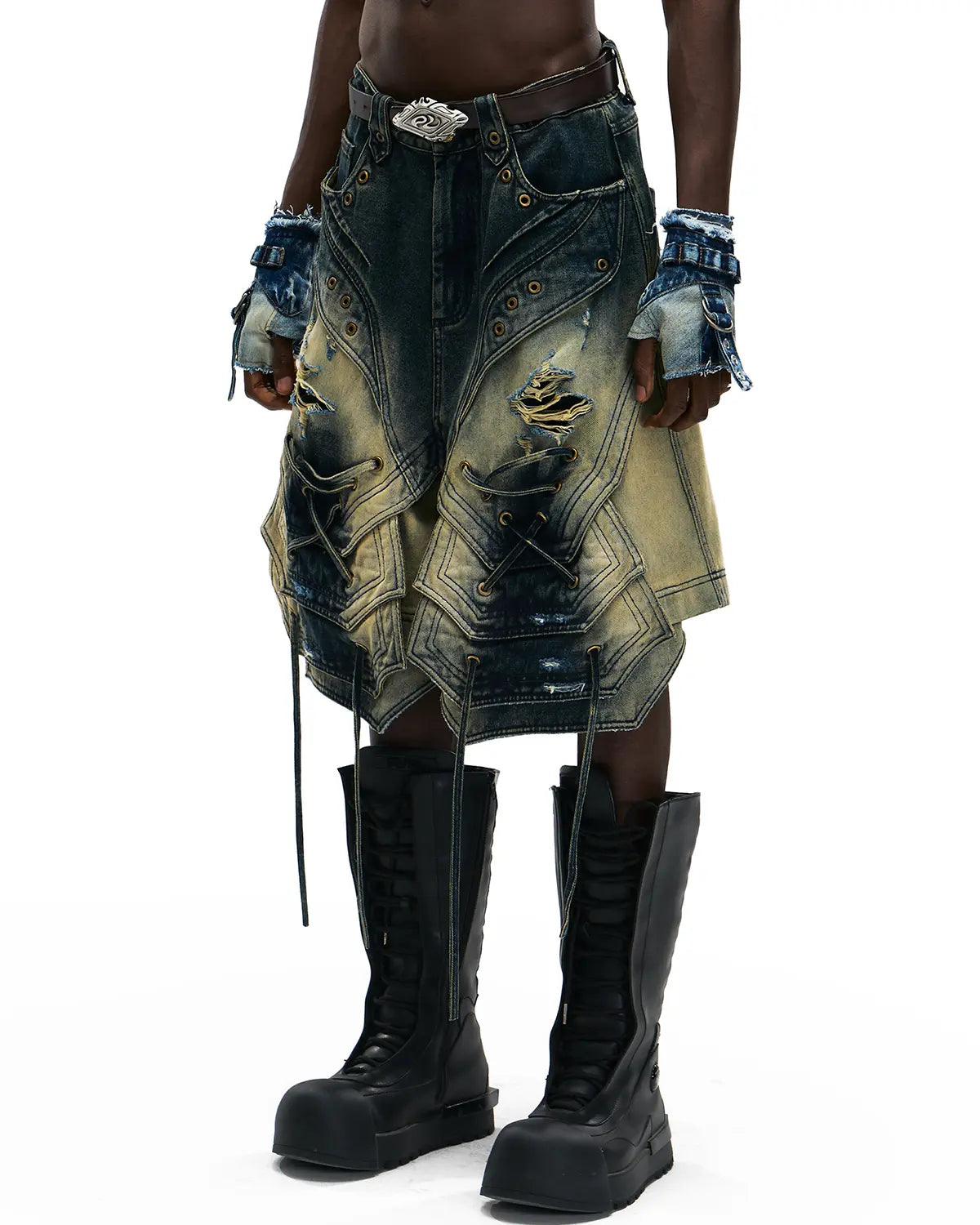 Personsoul Scaled Corded Denim Shorts