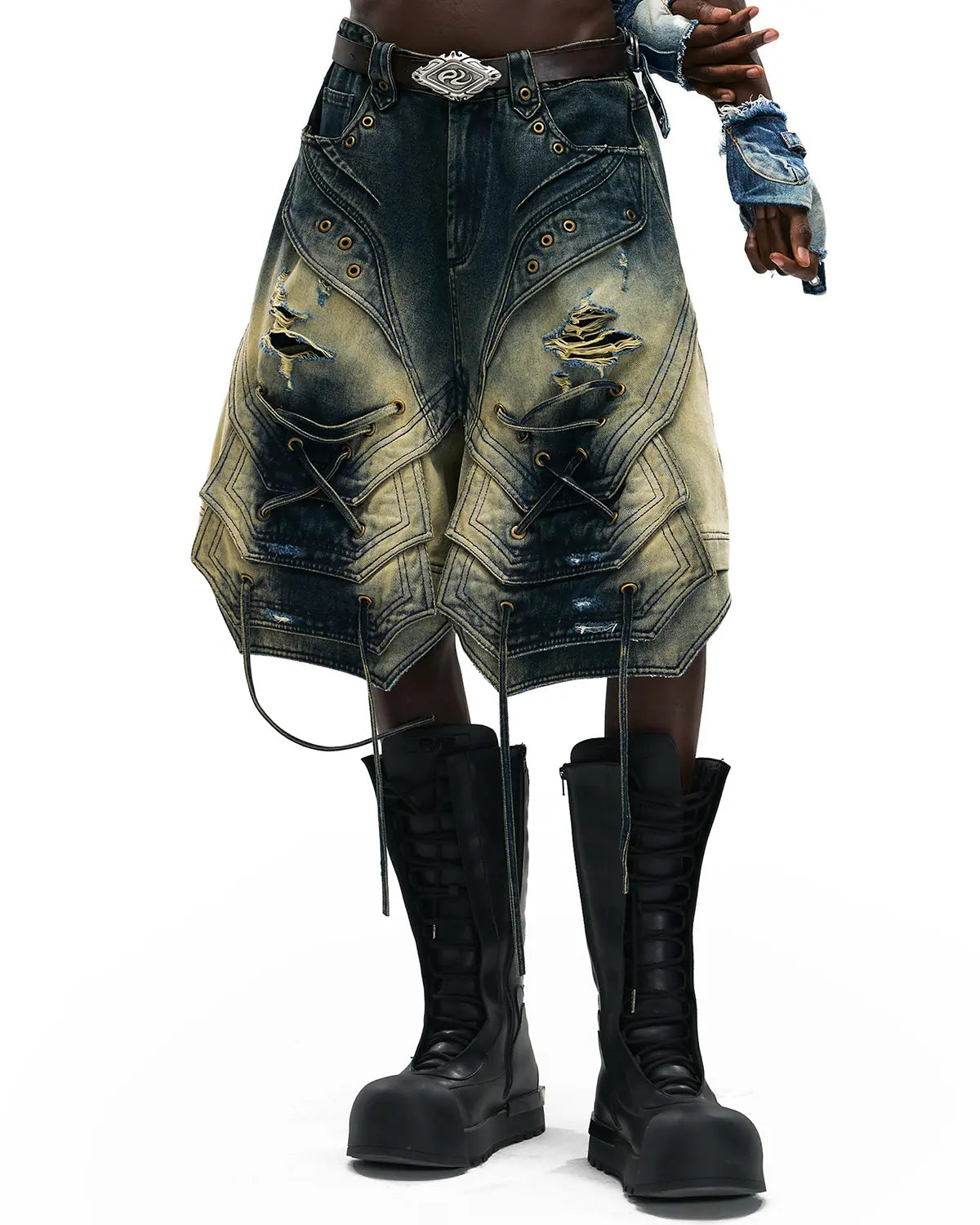 Personsoul Scaled Corded Denim Shorts