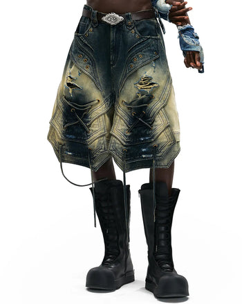 Personsoul Scaled Corded Denim Shorts