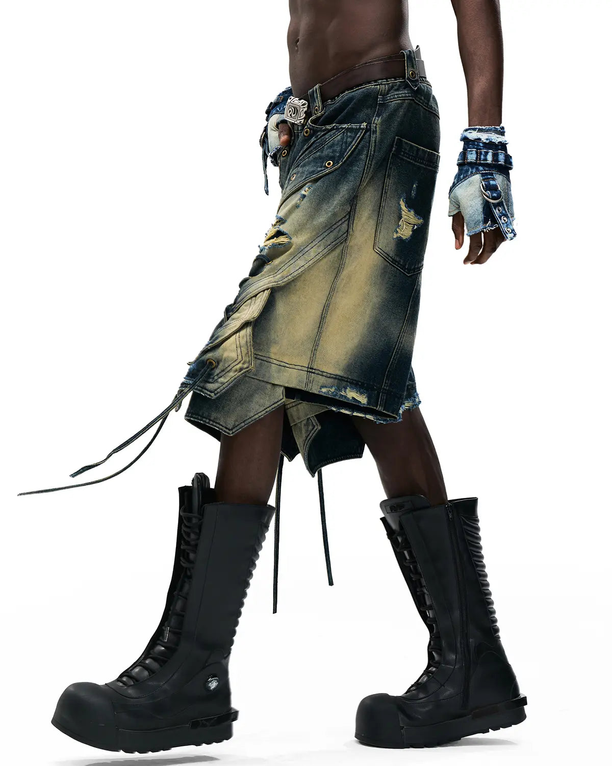 Personsoul Scaled Corded Denim Shorts