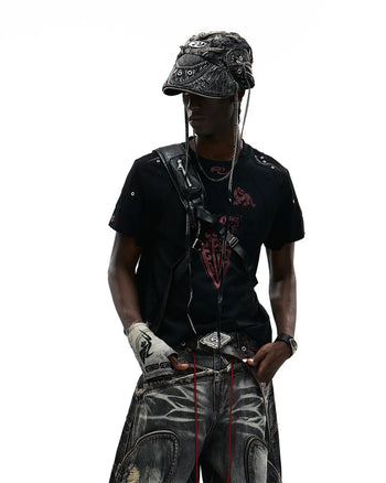 Personsoul Structured Fitted Beast Totem T-Shirt In Black