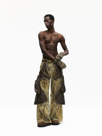 Personsoul Western Dunes Leather Panel Jeans - personsoul Personsoul Western Dunes Leather Panel Jeans - personsoul