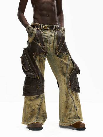 Personsoul Western Dunes Leather Panel Jeans - personsoul Personsoul Western Dunes Leather Panel Jeans - personsoul