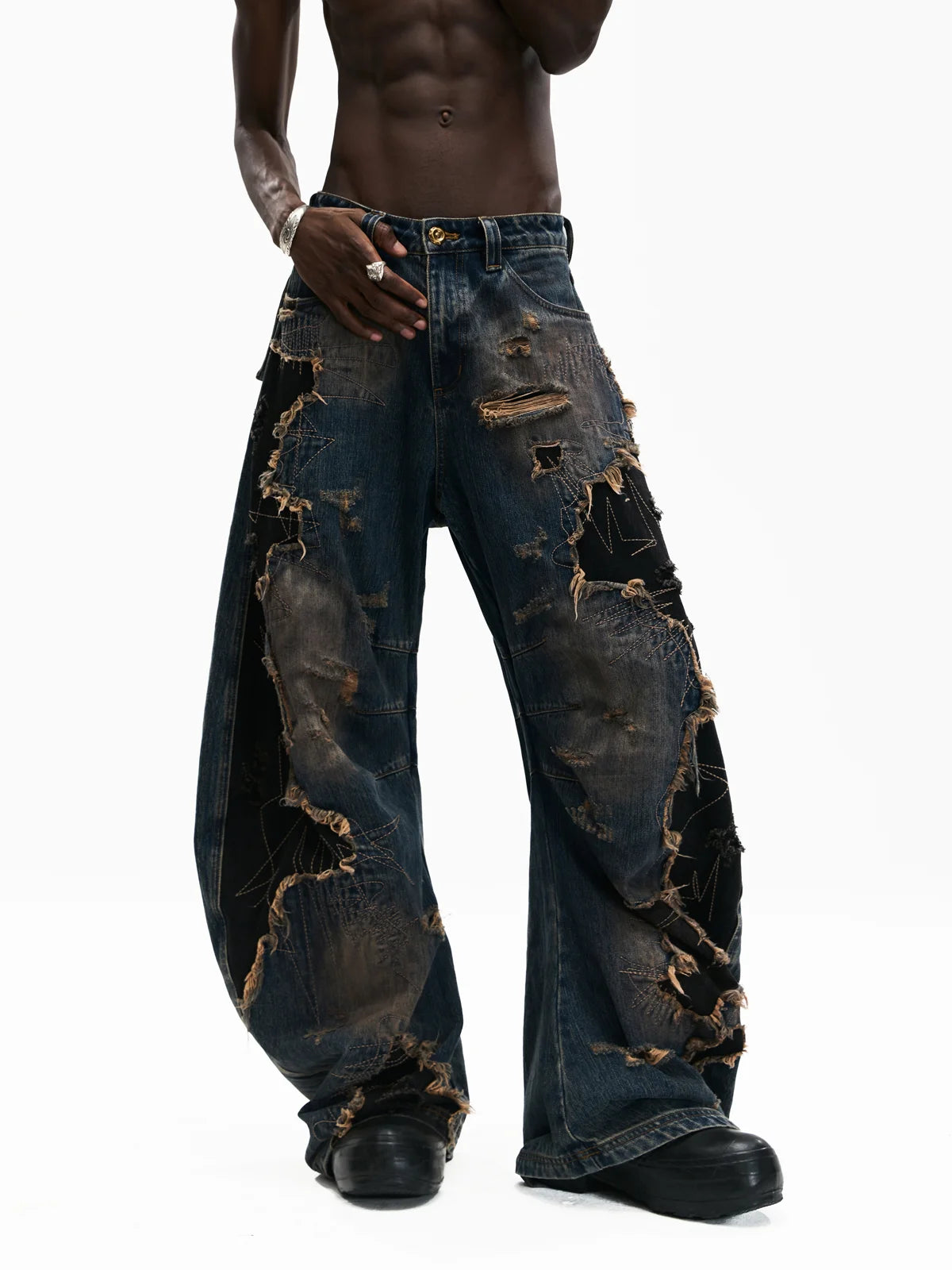 Personsoul Folded Structure Baggy Jeans - personsoul