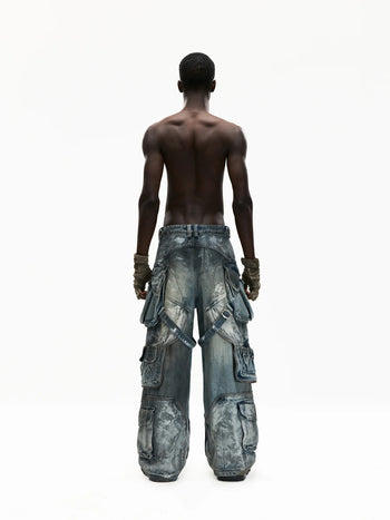Personsoul White Stain Graffiti Cargo Pants