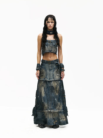 Personsoul Detachable Denim Cargo Skirt (6 in 1)